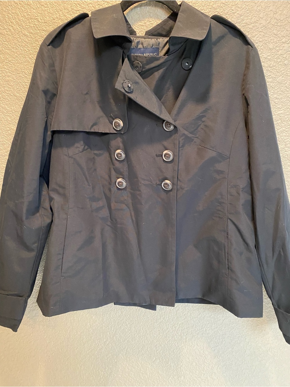 Banana Republic Black Short Double-Breasted Trench Jacket